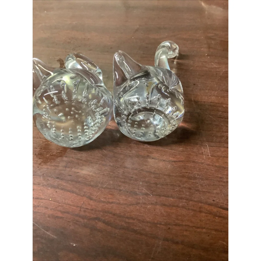 Hand Blown Clear Art Glass Swan Bird Figurine Paperweight Controlled Bubbles